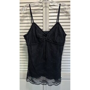 George Lace Black Camisole Straps Size M Side Zip Velvet Trim Bow Lined
